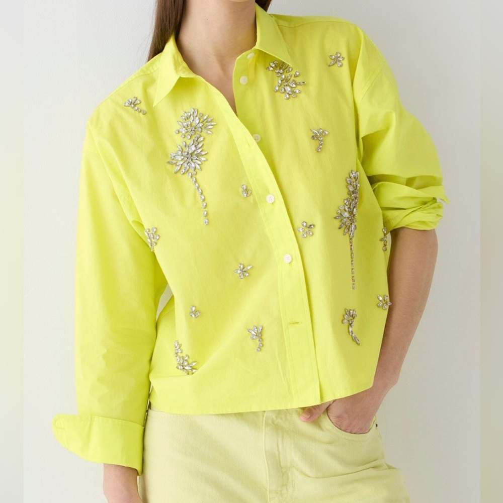 J.Crew Collection Relaxed Fit Cropped Shirt with Crystals